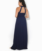 Ruffle Halter Neck Chiffon Maxi Dress Navy