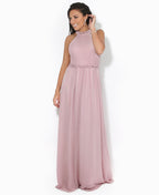Ruffle Halter Neck Chiffon Maxi Dress Taupe