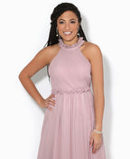 Ruffle Halter Neck Chiffon Maxi Dress Taupe