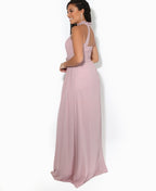 Ruffle Halter Neck Chiffon Maxi Dress Taupe