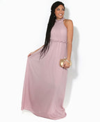 Ruffle Halter Neck Chiffon Maxi Dress Taupe