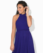 Ruffle Halter Neck Chiffon Maxi Dress Royal Blue