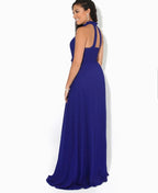 Ruffle Halter Neck Chiffon Maxi Dress Royal Blue