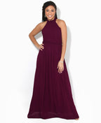 Ruffle Halter Neck Chiffon Maxi Dress Wine