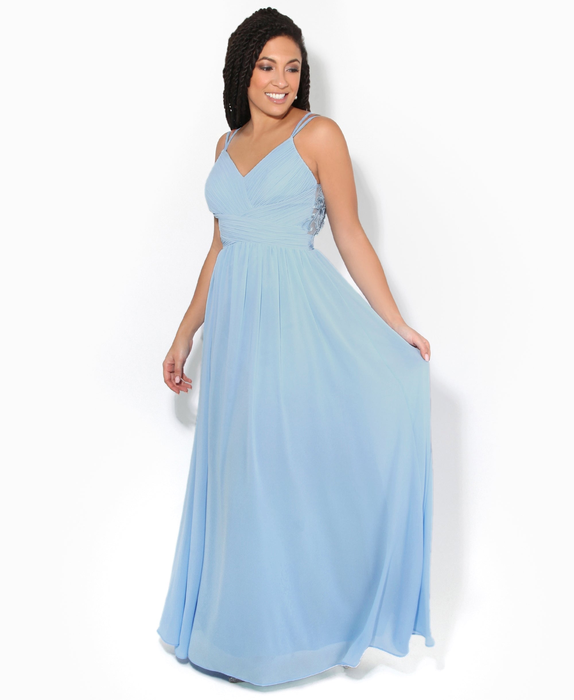 Strappy Crochet Back Chiffon Maxi Dress Aqua