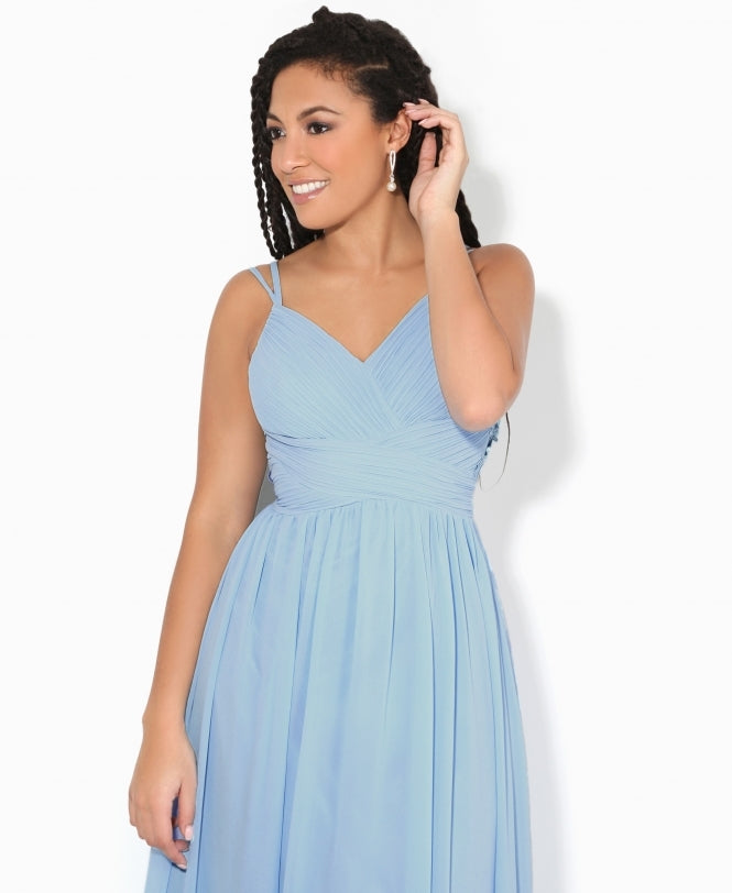 Strappy Crochet Back Chiffon Maxi Dress Aqua