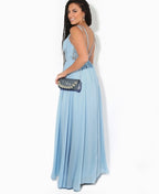 Strappy Crochet Back Chiffon Maxi Dress Aqua