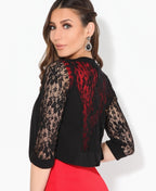 3/4 Sleeve Lace Back Shrug Black