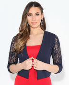 3/4 Sleeve Lace Back Shrug Navy