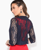 3/4 Sleeve Lace Back Shrug Navy