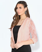 3/4 Sleeve Lace Back Shrug Pink