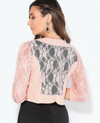 3/4 Sleeve Lace Back Shrug Pink