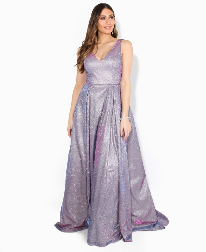 Glitter Effect Sleeveless Maxi Dress Navy