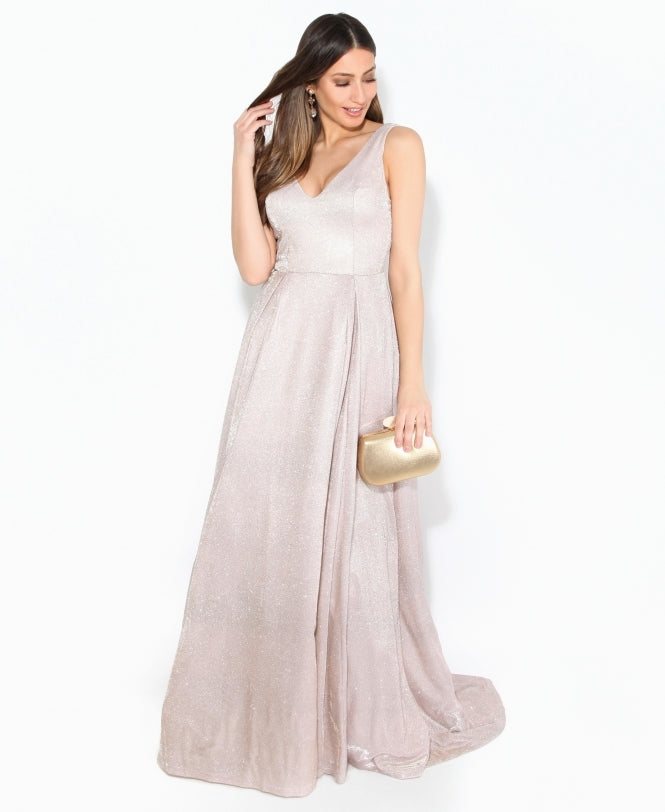 Glitter Effect Sleeveless Maxi Dress Pink