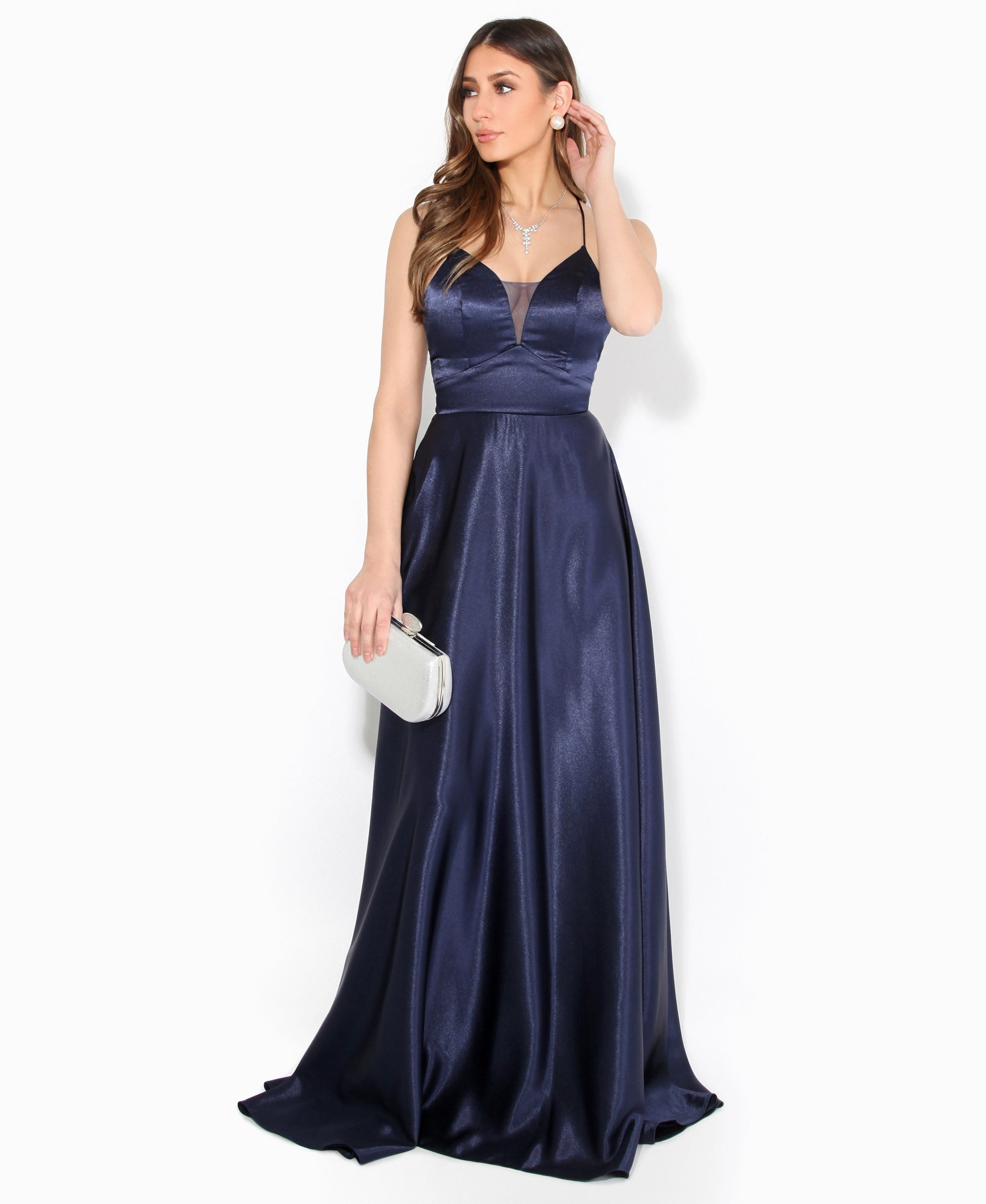 Satin Strappy Evening Maxi Dress Navy