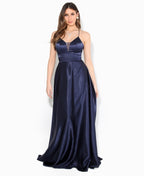 Satin Strappy Evening Maxi Dress Navy