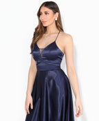 Satin Strappy Evening Maxi Dress Navy
