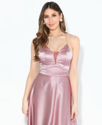 Satin Strappy Evening Maxi Dress Pink