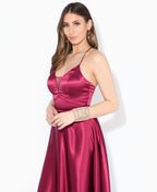 Satin Strappy Evening Maxi Dress Wine