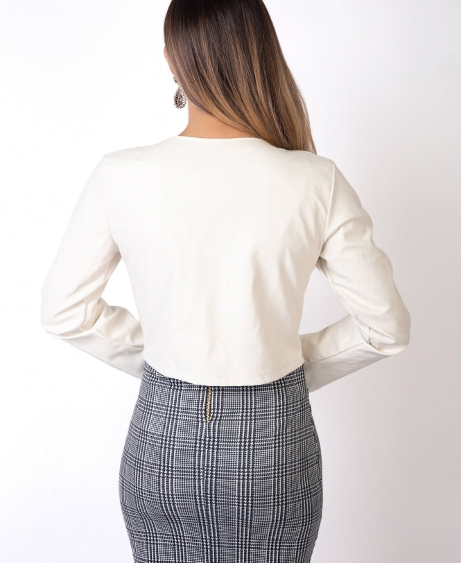 PU Cropped Open Style Jacket White