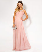 Diamante Neck Chiffon Maxi Dress Dark Pink