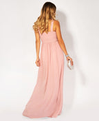 Diamante Neck Chiffon Maxi Dress Dark Pink