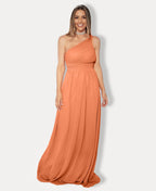 One Shoulder Chiffon Maxi Bridesmaid Dress Burnt Orange