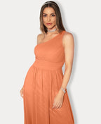 One Shoulder Chiffon Maxi Bridesmaid Dress Burnt Orange