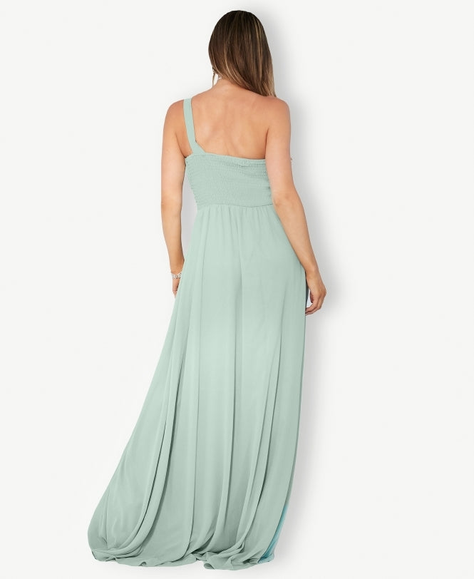 One Shoulder Chiffon Maxi Bridesmaid Dress Sage Green