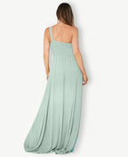One Shoulder Chiffon Maxi Bridesmaid Dress Sage Green