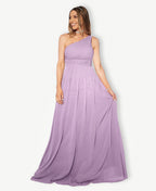 One Shoulder Chiffon Maxi Bridesmaid Dress Lavender Purple