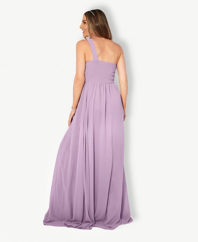 One Shoulder Chiffon Maxi Bridesmaid Dress Lavender Purple