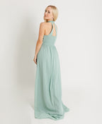 Ruffle Halter Neck Chiffon Maxi Dress Apple Green