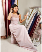 Gem & Mesh Front Chiffon Maxi Dress Taupe