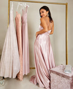 Satin Strappy Evening Maxi Dress Pink
