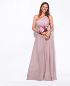 One Shoulder Chiffon Maxi Bridesmaid Dress Taupe