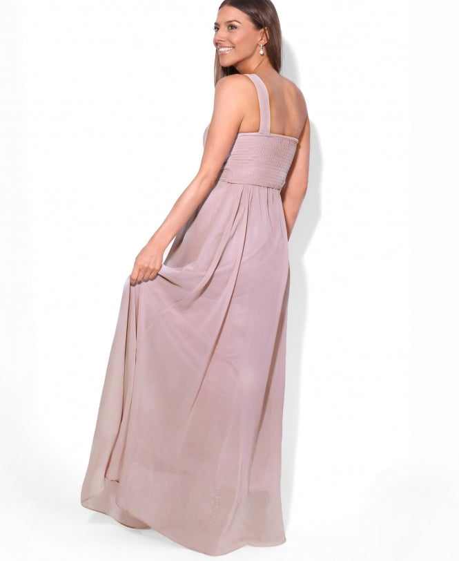 One Shoulder Chiffon Maxi Bridesmaid Dress Taupe