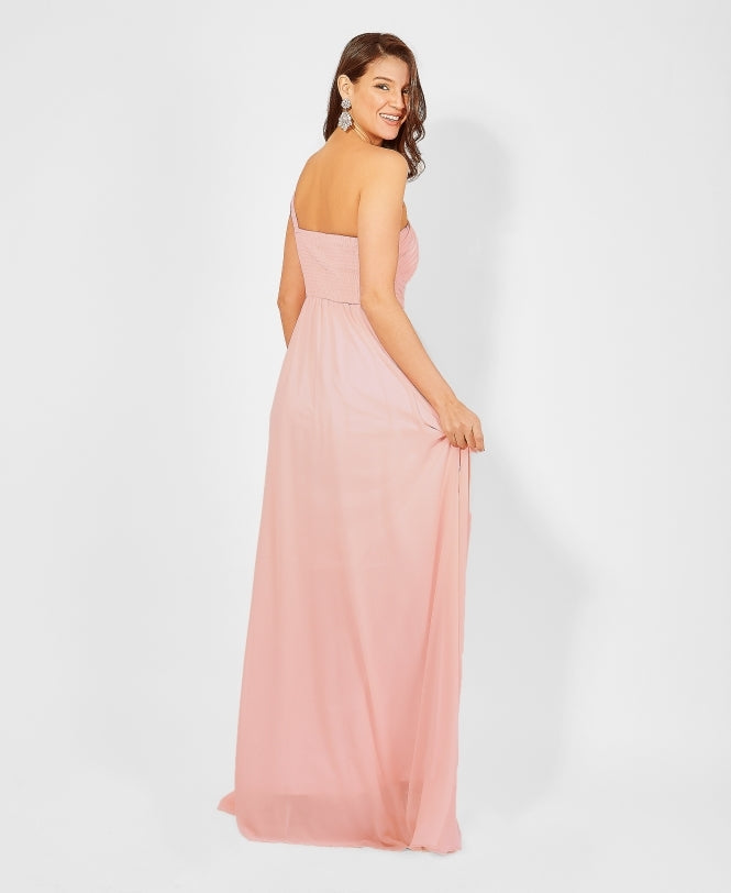 One Shoulder Chiffon Maxi Bridesmaid Dress Pink