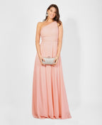 One Shoulder Chiffon Maxi Bridesmaid Dress Pink