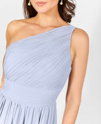 One Shoulder Chiffon Maxi Bridesmaid Dress Dusty Blue
