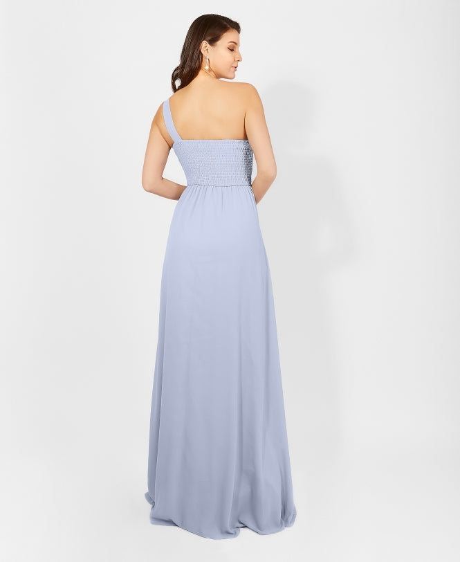 One Shoulder Chiffon Maxi Bridesmaid Dress Dusty Blue