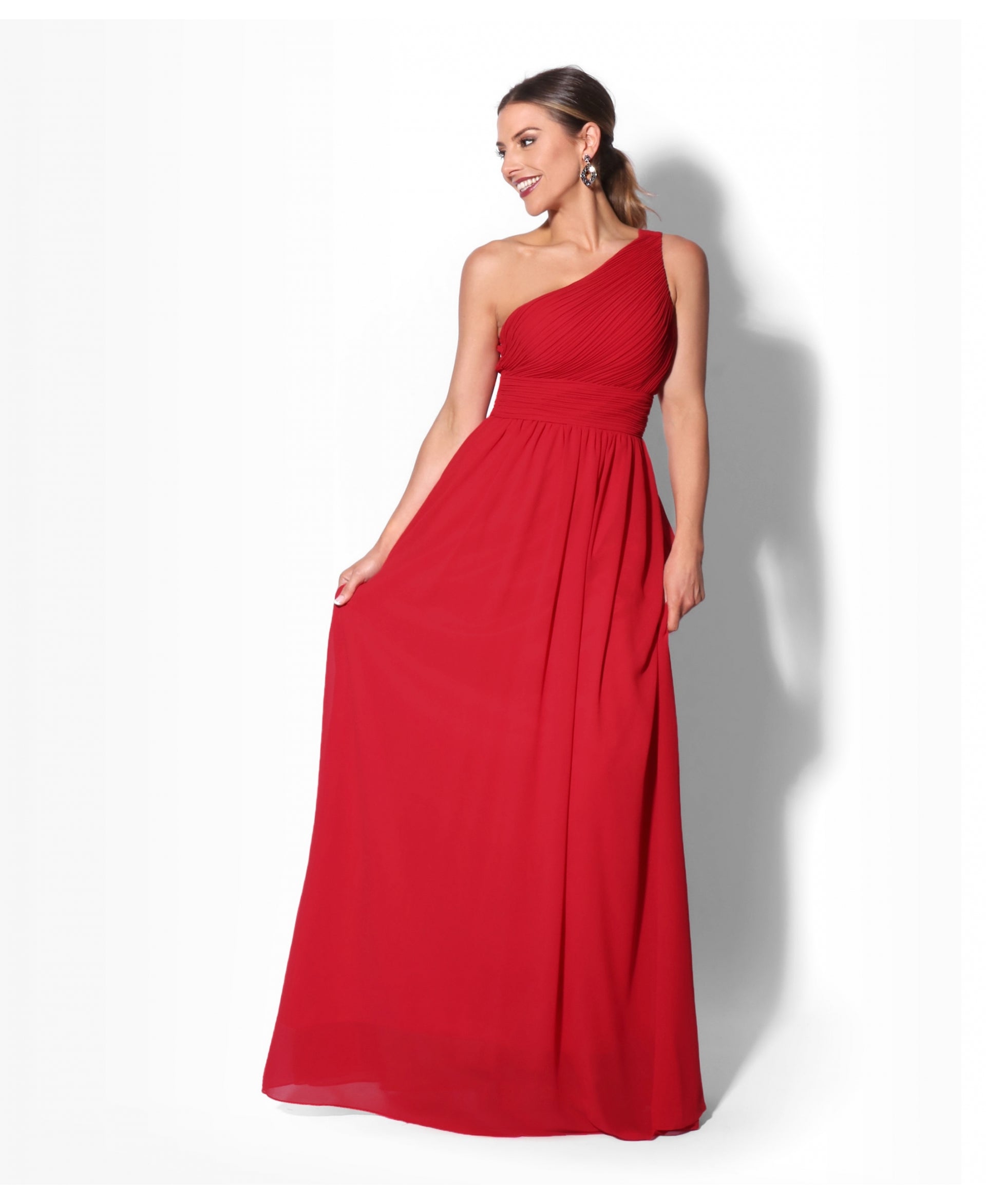 One Shoulder Chiffon Maxi Bridesmaid Dress Red – Krisp