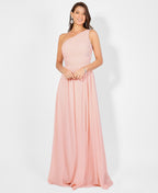 One Shoulder Chiffon Maxi Bridesmaid Dress Pink