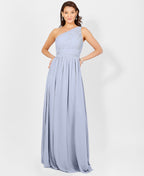 One Shoulder Chiffon Maxi Bridesmaid Dress Dusty Blue