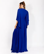 Long Sleeve Chiffon Wrap Maxi Dress Royal Blue