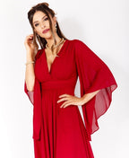 Long Sleeve Chiffon Wrap Maxi Dress Red