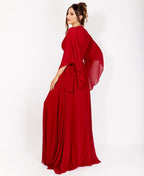 Long Sleeve Chiffon Wrap Maxi Dress Red