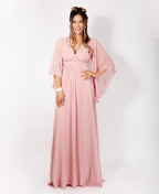 Long Sleeve Chiffon Wrap Maxi Dress Dark Pink