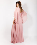 Long Sleeve Chiffon Wrap Maxi Dress Dark Pink