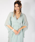 Long Sleeve Chiffon Wrap Maxi Dress Sage Green